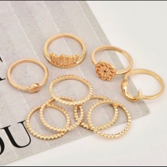 Gold Forest  Moon Heart 9 piece midi  ring set - Picture 6 of 6